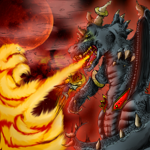 Father and Son: The Fierce Dragon battle Colored