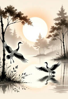 Cranes at sunset 2