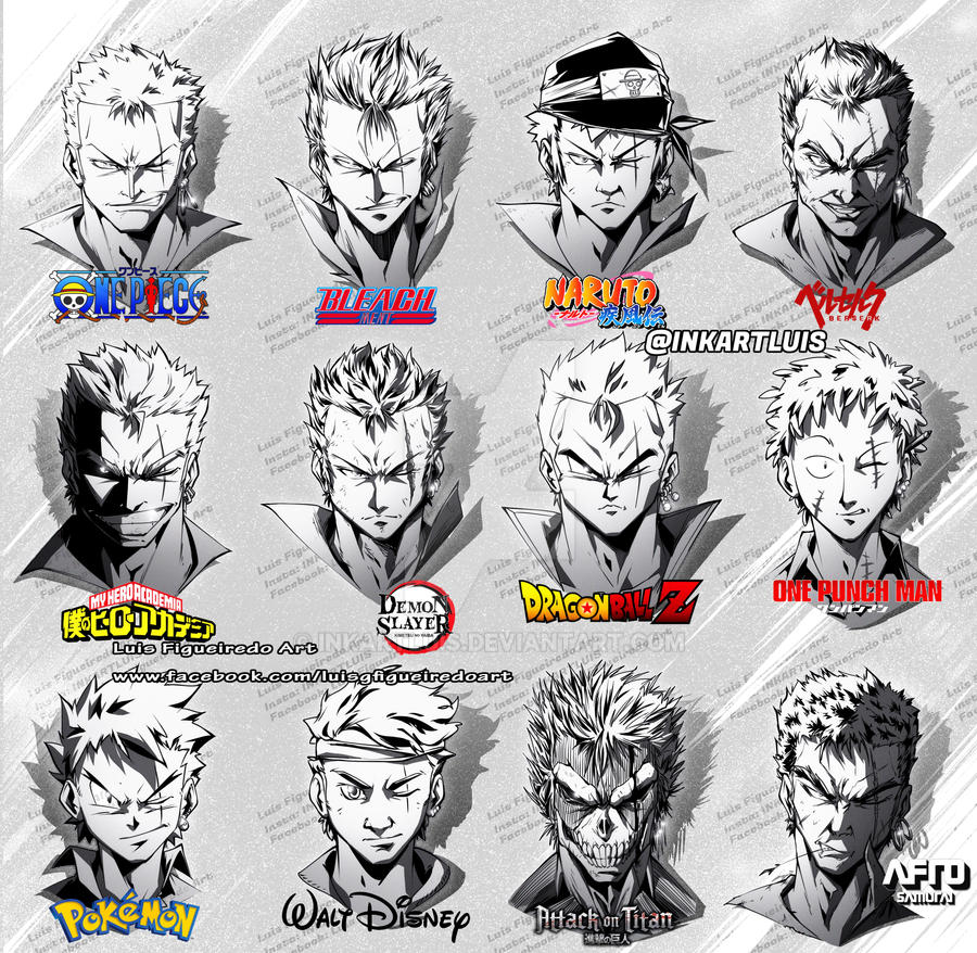 ZORO IN DIFFERENT ANIME STYLES by inkartluis on DeviantArt