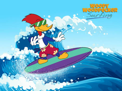 Woody Woodpecker Surfing