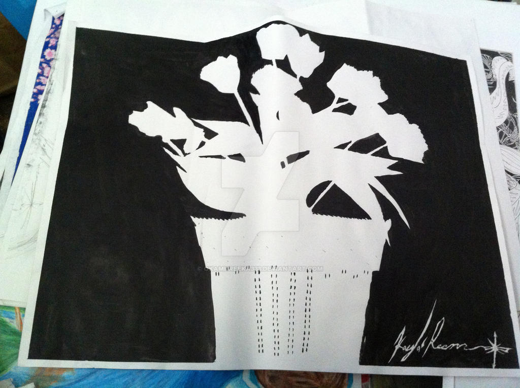 2d Ink Flower Pot Siluwet