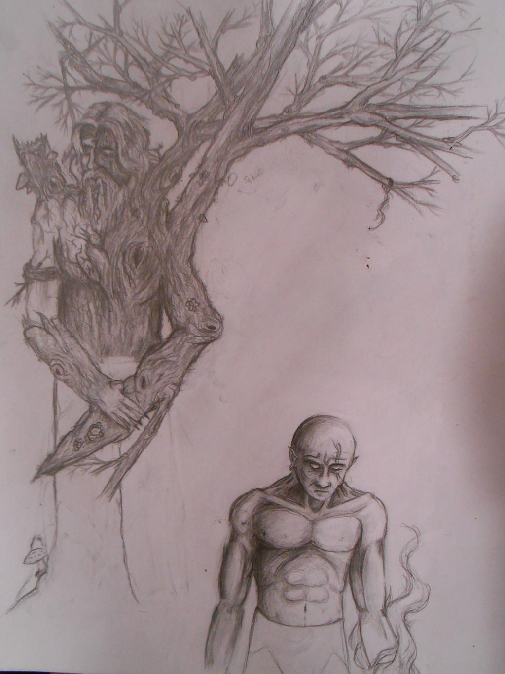 sketchbook page: trees and men