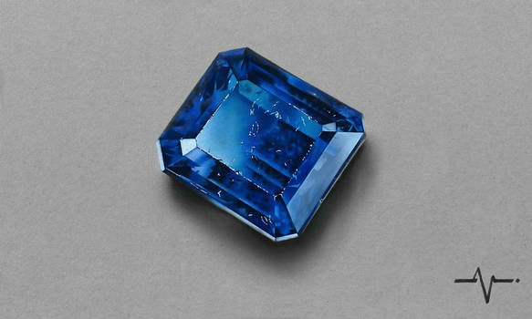 Realistic Scratched Sapphire Gemstone - Drawing