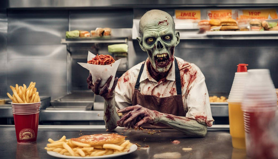 A closeup photograph of a zombie working fast food by Stable-Deviant on ...
