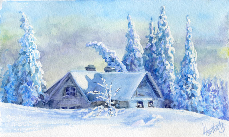 Winter landscape 23. Watercolour. by alartstudio