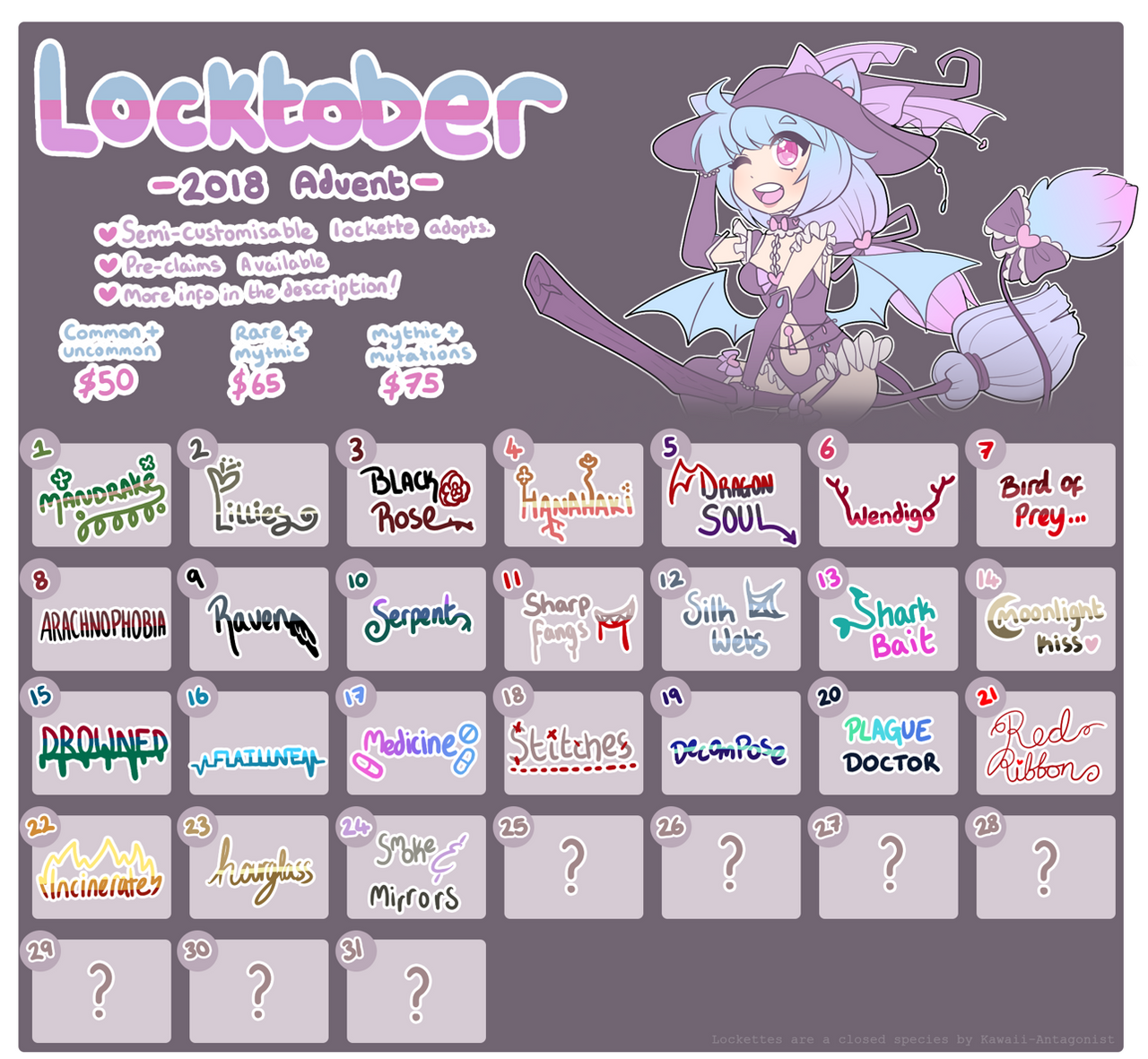 Locktober Halloween advent 2018 CLOSED by Chixerii on DeviantArt