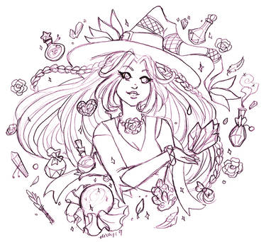 Halloween Doodle Sketch Witchy Selene Sweetmoon