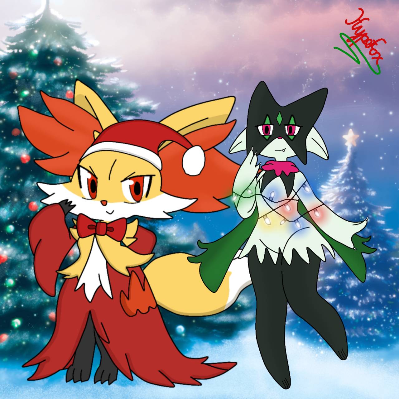Delphox and Meowscarada Celebrating Christmas 2022 by ...