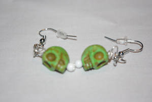 Green Howlite Skull Earrings