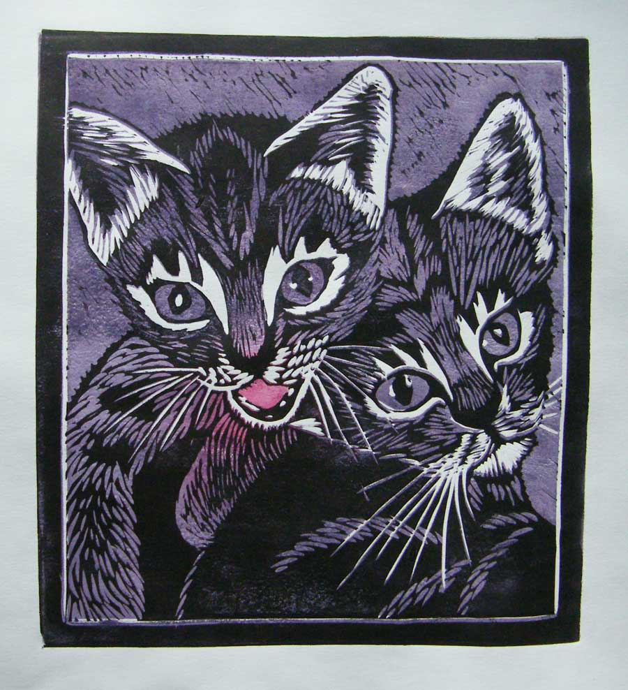 linocut - kitten