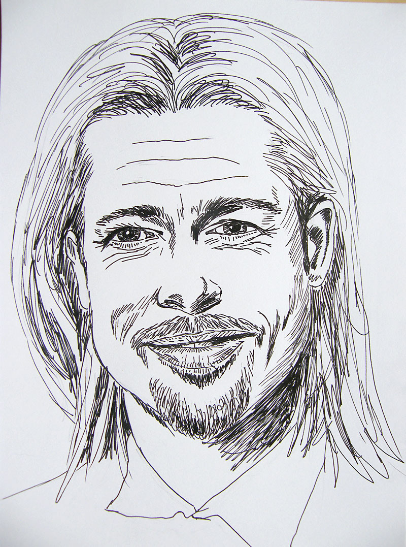 Ink drawing - Brad Pitt