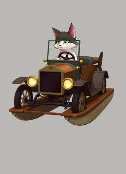 Cat Driving Model T Boat