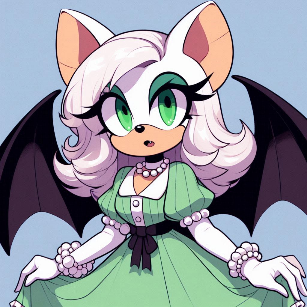 rouge the bat with green and white dress