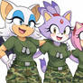 rouge The bat, blaze The cat and amy rose military