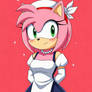 Amy Rose wearing a white and blue dress