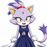 Blaze the Cat in a cobalt blue dress
