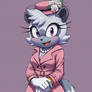 Tangle the Lemur dressed in a pink trench coat