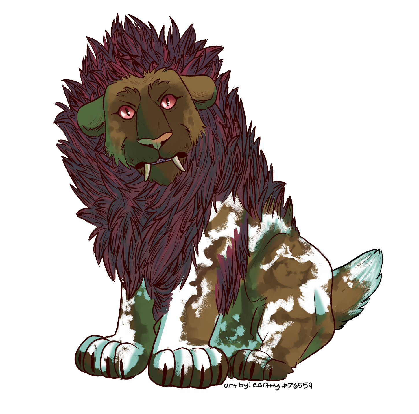 Fullbody painting of a dark brown Primal lion.