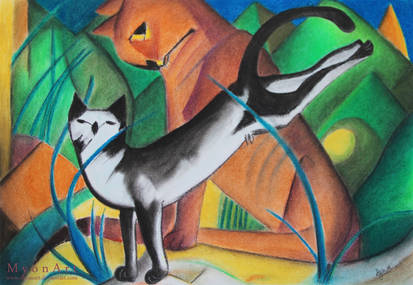 Two Cats - Tribute to Franz Marc