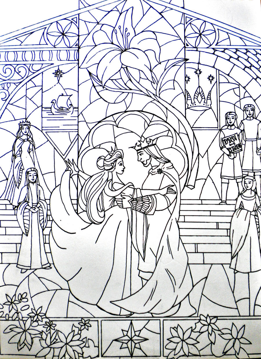 Aragorn and Arwen vitraux lineart