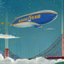 Art Deco Airship Wingfoot One over San Francisco