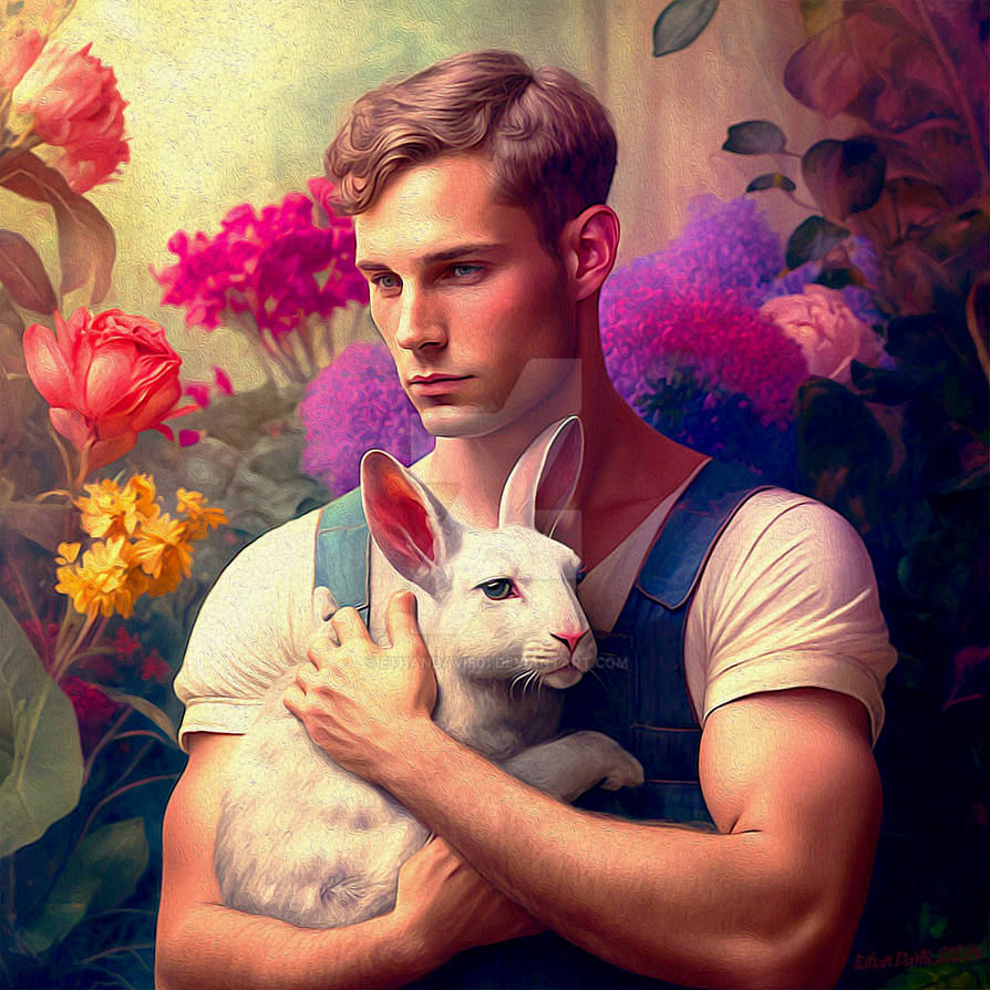 Man In Garden Holding Rabbit by EthanDavis01 on DeviantArt