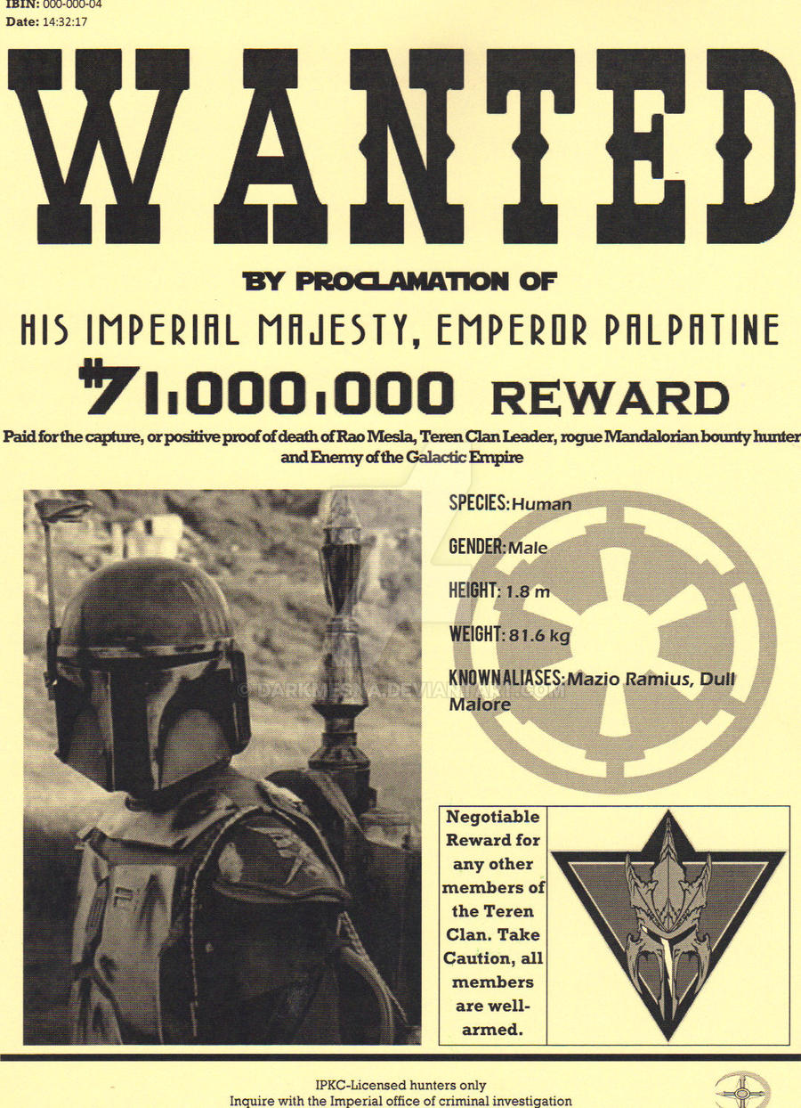 Star Wars Wanted Poster - Rao Mesla by Darkmesna on DeviantArt
