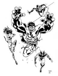 Hulk, wolvie and Spidey inks