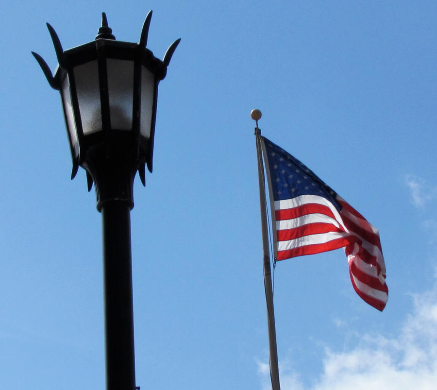 flag and lamp post