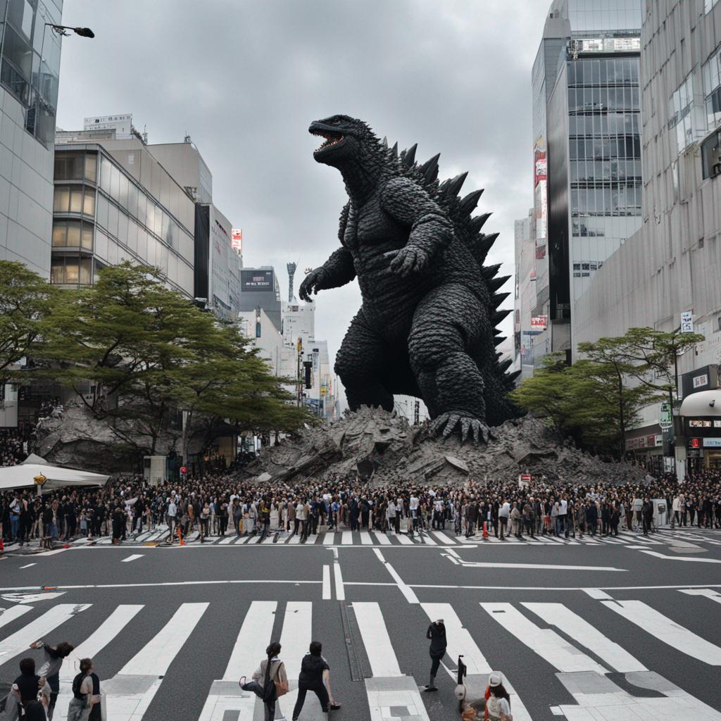 Godzilla Rgabbign Building Godzilla Trampling Buildings In Shibuya Crossing by chrismokelky222 on ...