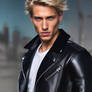 Blonde guys in leather clothes
