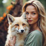 Woman and a foxes