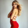 Hot blonde in red dress