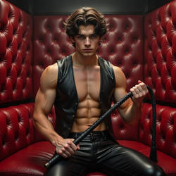 Sexy dominant guy holding a whip