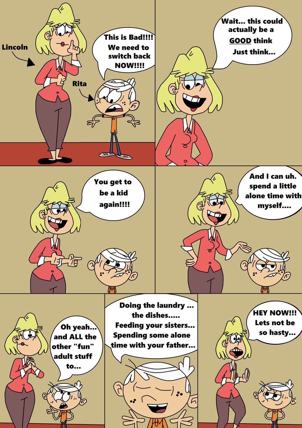 my first multi-panel body swap comic/collab, by TheWalrusclown on