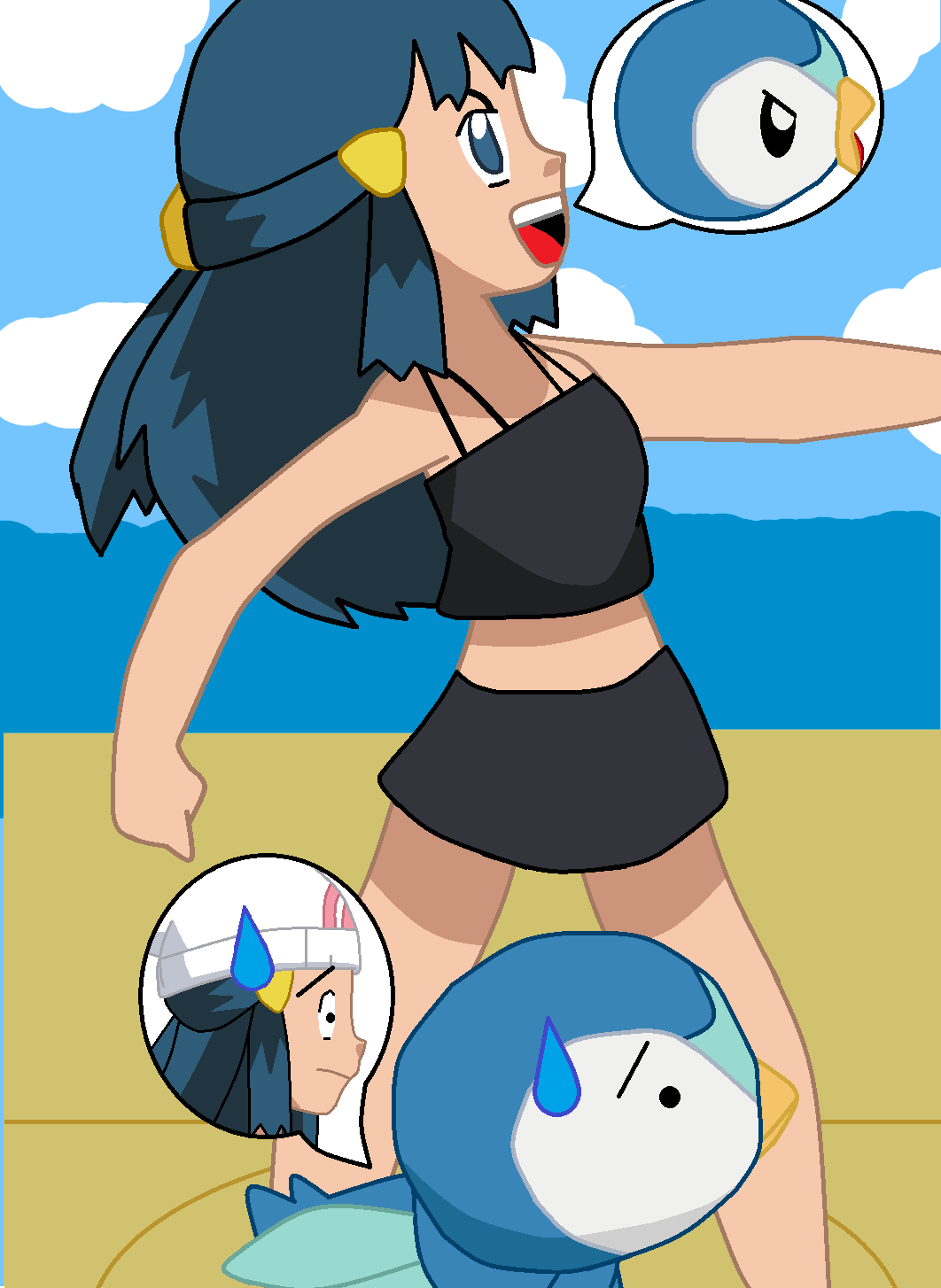 dawn and piplup (pokemon and 2 more) drawn by ashino_moto