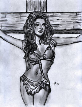 Raquel Welch on the Cross