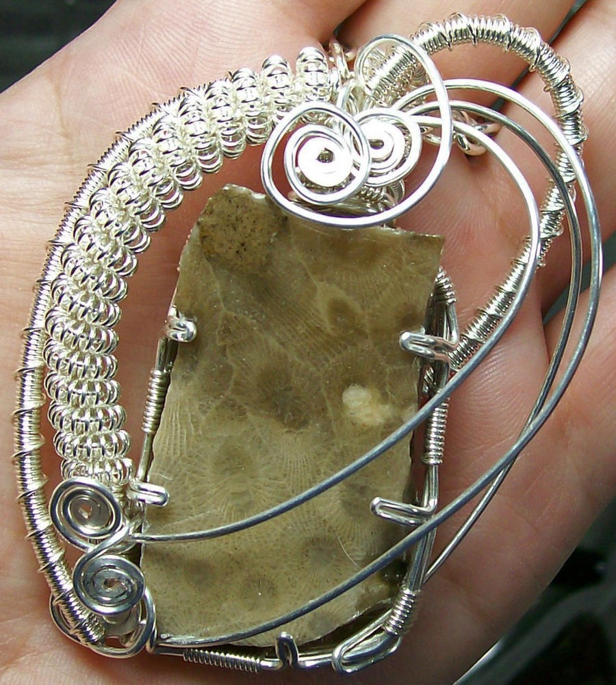 Petoskey Stone  Silver Wire-Wrapped Pendant