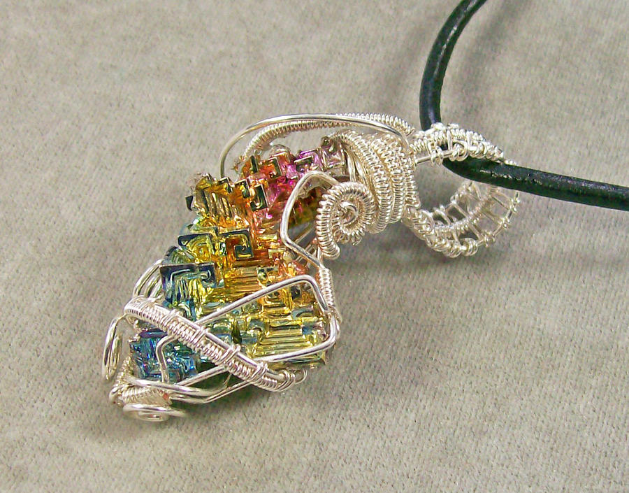 Bismuth Crystal and Silver Pendant