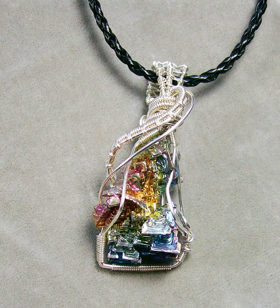 Bismuth Crystal and Silver Pendant