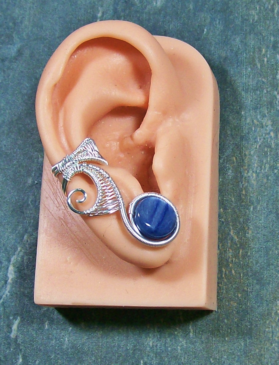 Kyanite and Silver Lucky 7 Ear Cuff