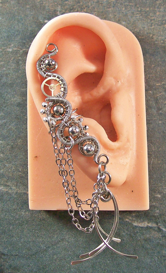 All Metal Large Steampunk Ear Cuff