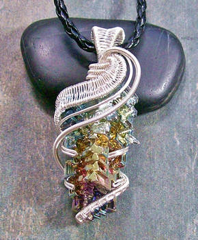 Bismuth Crystal Pendant in Silver- Rainbow Wave