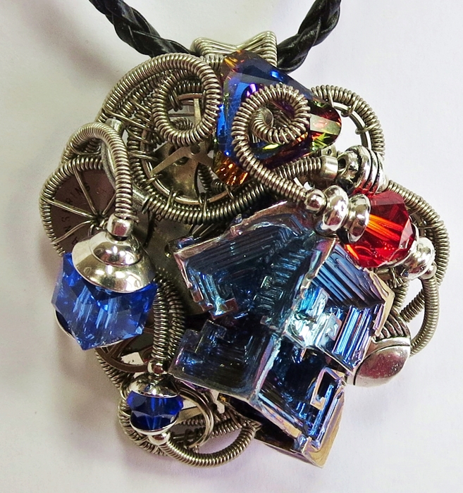 Steampunk Bismuth and Swarovski Crystal Pendant