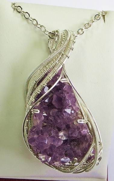 Amethyst Druzy Wire-Wrapped Pendant in Sterling