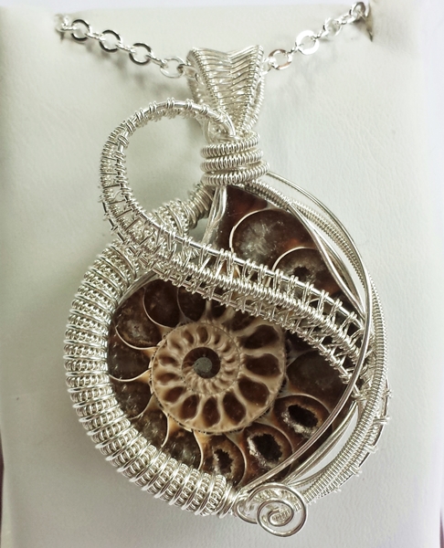 Sliced Ammonite Fossil and Sterling Silver Pendant