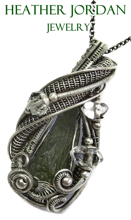 Moldavite and Herkimer Diamond Pendant in SS