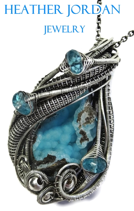 Hemimorphite Druzy and Blue Apatite in Sterling S