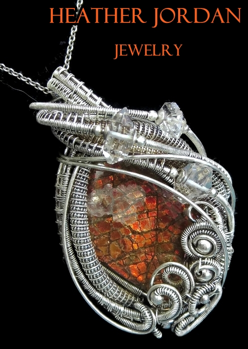 Ammolite n Herkimer Diamond Pendant in Sterling S