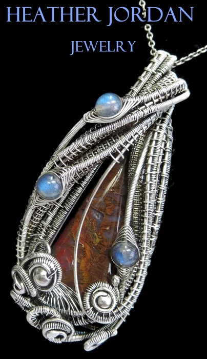 Plume Agate and Labradorite Wire-Wrapped Pendant